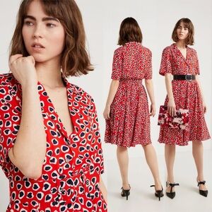 J CREW Red Heart Shirt Dress Vintage Inspired Retro Rudbeckia Midi Size 4 Tall